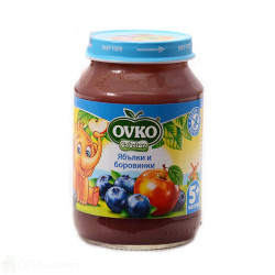 Плодово пюре - Ovko - ябълки и боровинки - 190гр.