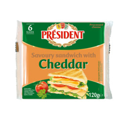 Топено сирене - President - чедър - слайс - 120гр.