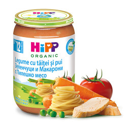 Пюре - HIPP - макарони с пилешко месо и зеленчуци - 220гр.