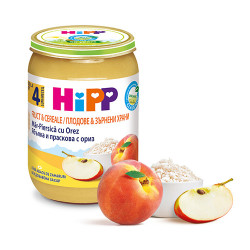 Пълнозърнеста каша - HIPP - праскова, ябълка и ориз - 190гр.