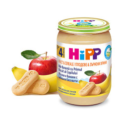 Плодово пюре - HIPP - ябълка, банан и бисквити - 125гр.