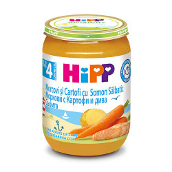 Зеленчуково пюре - HIPP - сьомга с ранни моркови и картофи - 190гр.